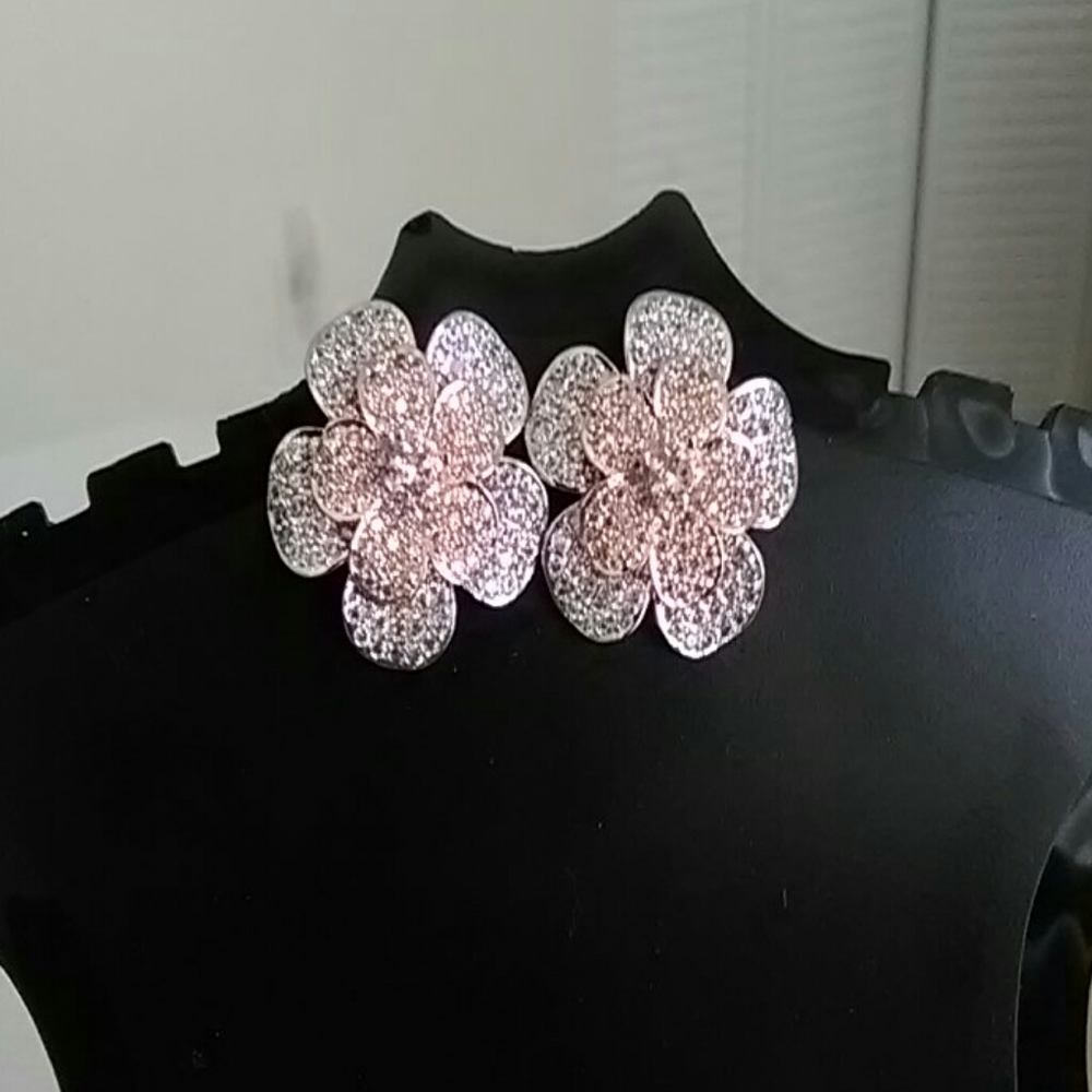 Beautiful sterling silver and rose gold diamond ea